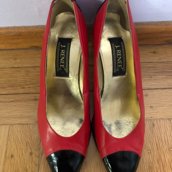 BEAUTIFUL J. RENEE RED & BLACK LEATHER/PATENT PUMPS-NEW HEEL TIPS, SIZE: 7 1/2 - Picture 5 of 8